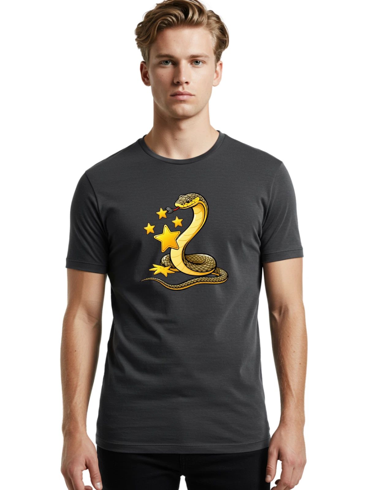 Snake-With-Stars-4 Mens Graphic Tee, 100% Cotton, Casual Summer Wear