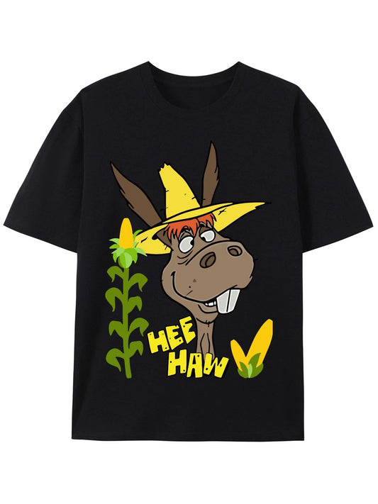 Funny Hee Haw Donkey Graphic T-Shirt Vintage Farm Animal Humor Casual Tee