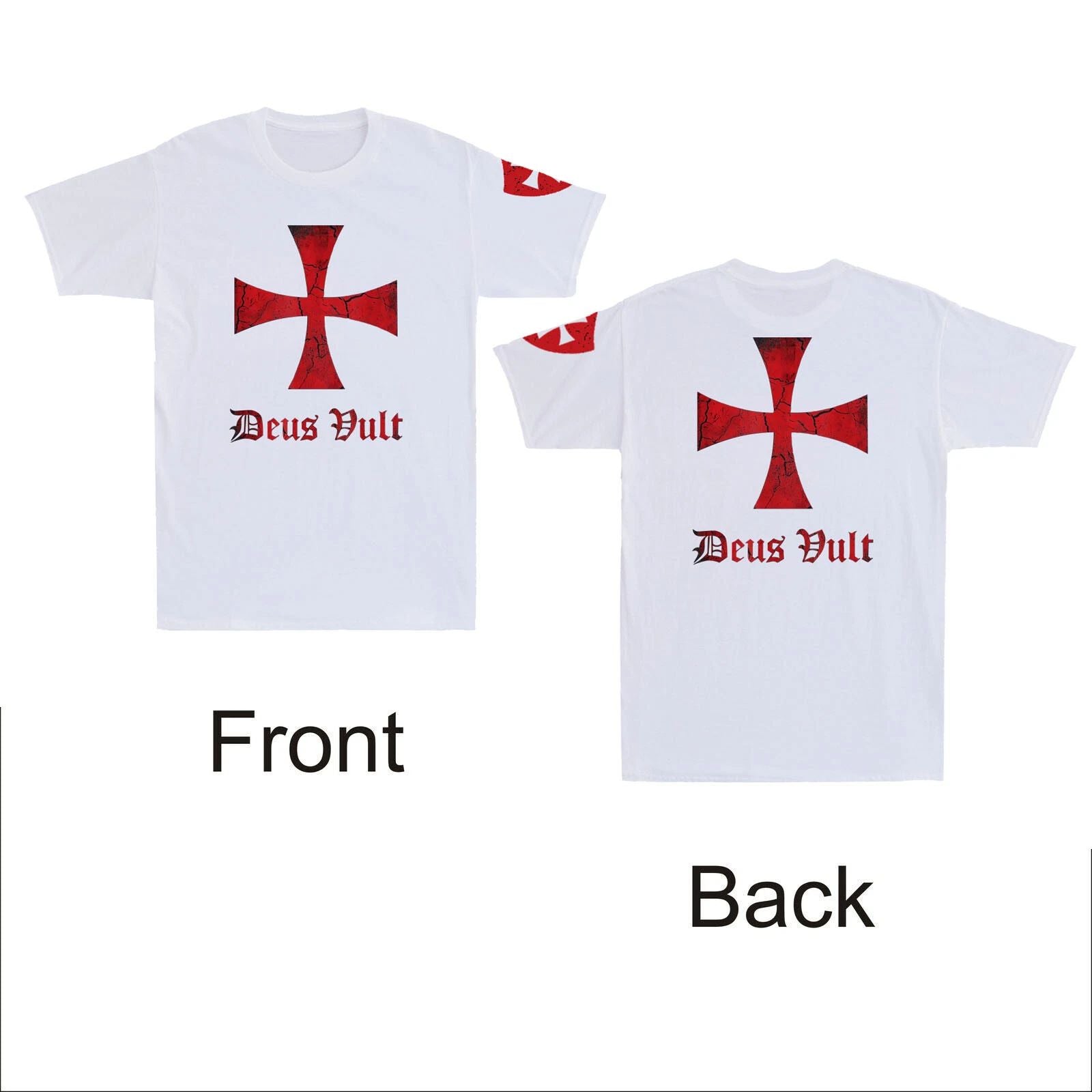 Deus Vult Knights Templar Cross Crusader Front &Back Print Vintage Men's T-Shirt