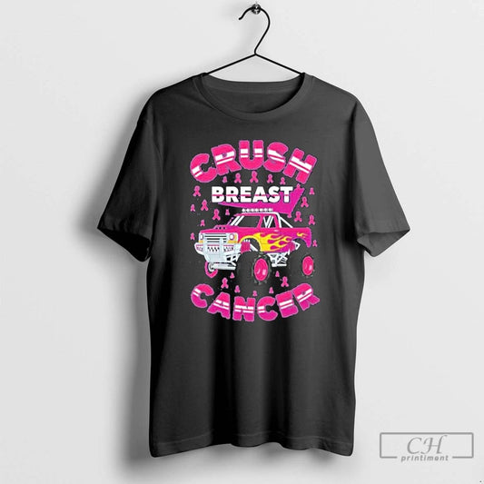 Premium Crush Breast Cancer Monster Truck Girls Boys Pink T Shirts