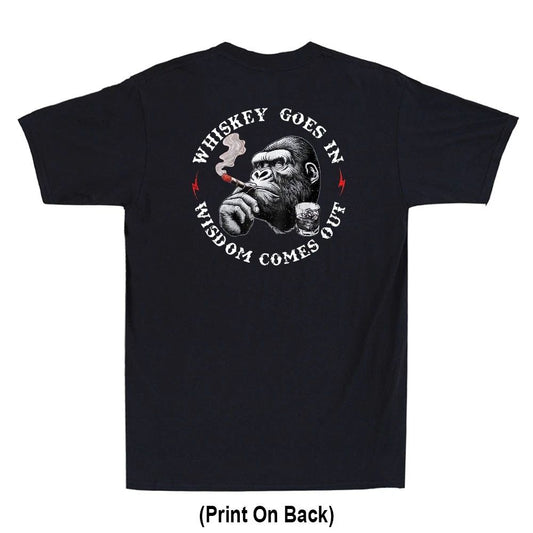 Whiskey Goes In Wisdom Comes Out Funny Monkey Meme (Print On Back) Men's T-Shirt