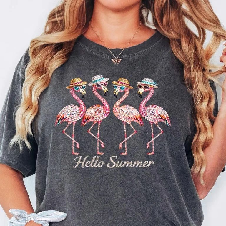Flamingo Summer Shirt, Hello Summer Flamingo Shirt, Beach Vacation Tee, Cute Su