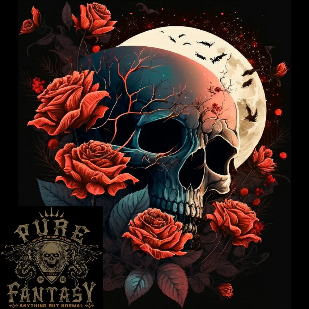 A Dark Fantasy Skull With Roses and Moon Mens Light Cotton T-Shirt
