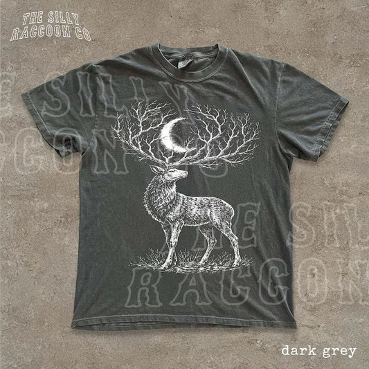 Deer Moon Comfort Tee Dark Cottagecore Stag Shirt Aesthetic Nature Animal