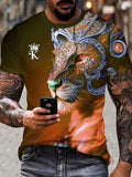Men T Shirts Fashion Abstract Gold Lion Head Casual Short Sleeve Novelty Trendy