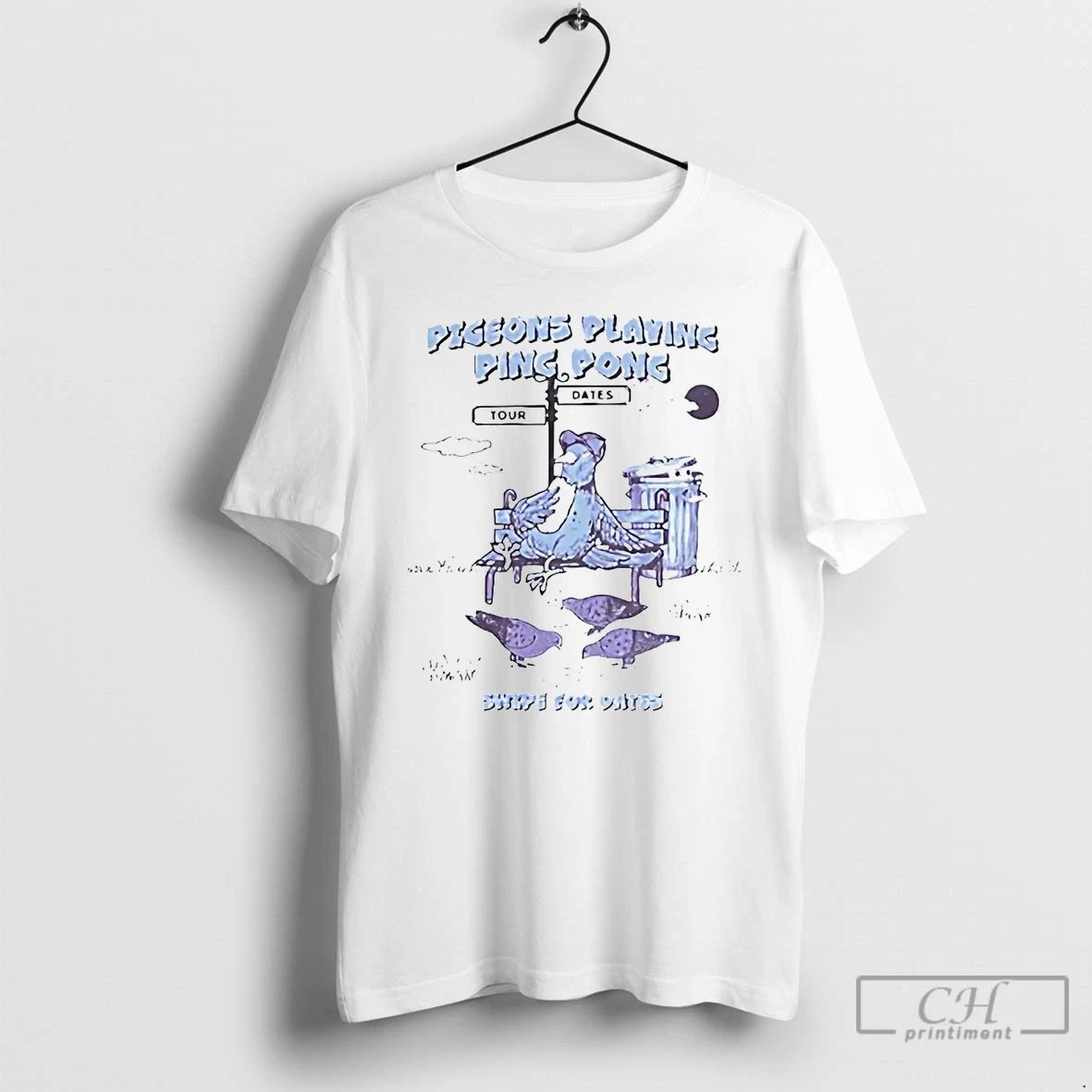Premium Pigeons Playing Ping Pong Swope For Dates 2025 2026 T Shirts