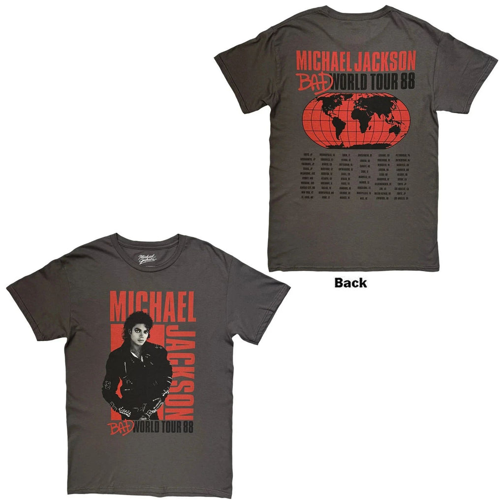 Michael Jackson T-Shirt: Bad World Tour '88 (Charcoal Grey) (Back Print) OFFICIA