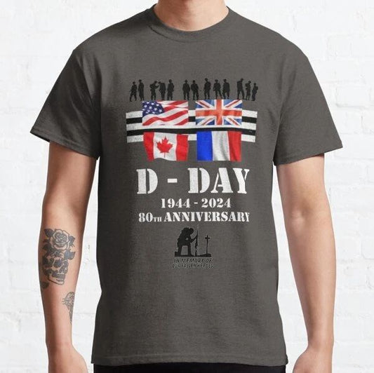 D-Day 80th Anniversary T-Shirt 1944-2024 Normandy Remembrance Military WW2