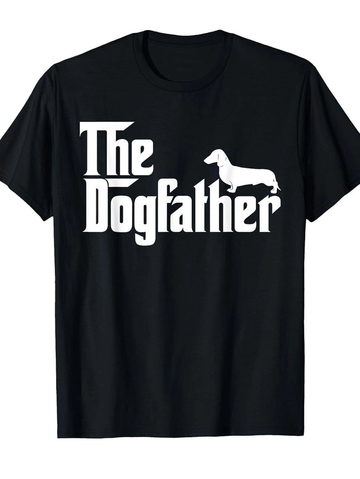 Men' Funny Dachshund Dogfather Retro T-Shirt - Loose Fit Short Sleeve Crew Nec