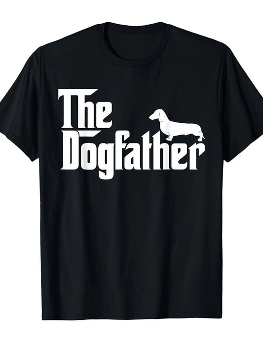Men' Funny Dachshund Dogfather Retro T-Shirt - Loose Fit Short Sleeve Crew Nec