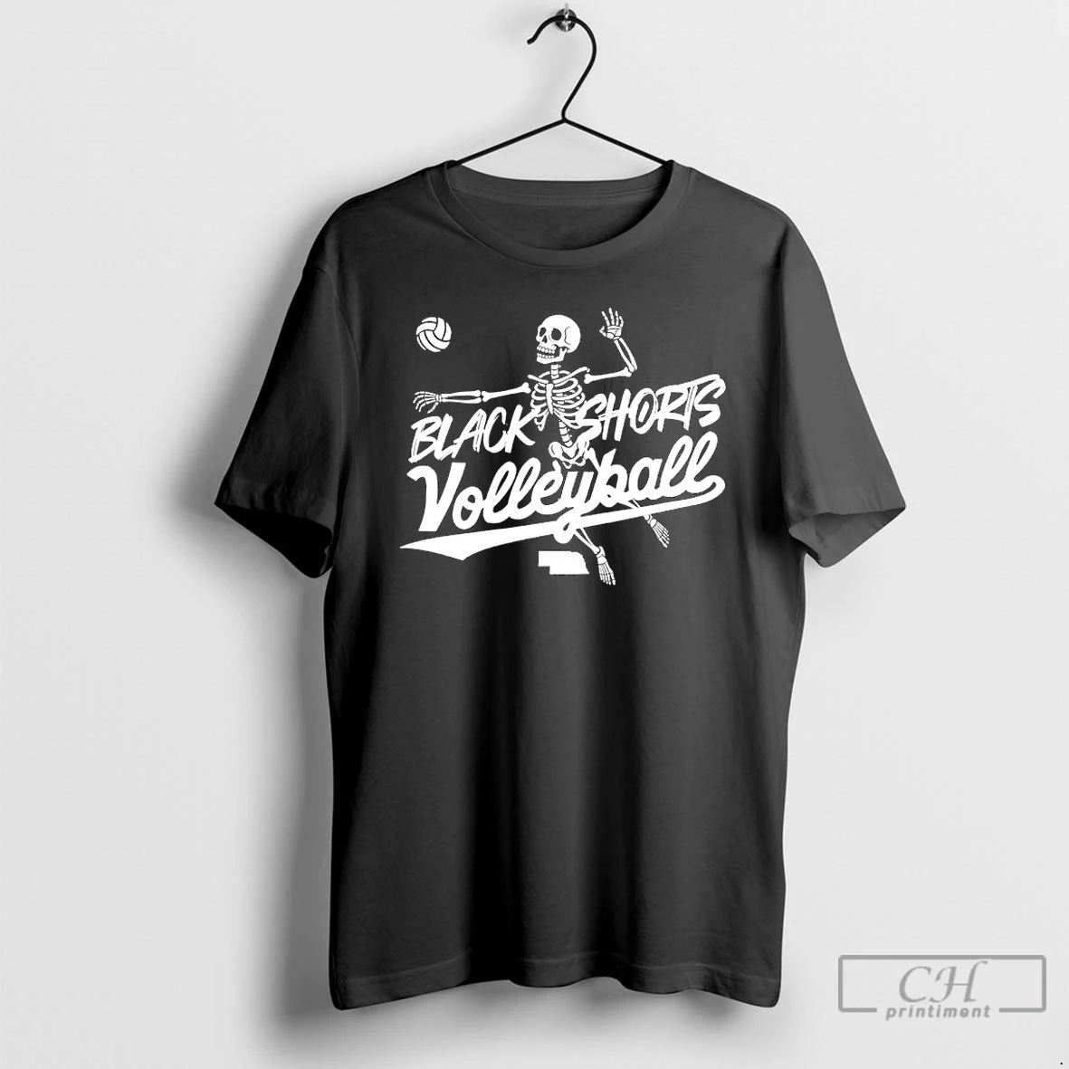 Premium Nebraska Black Shorts Volleyball Skeleton T Shirts