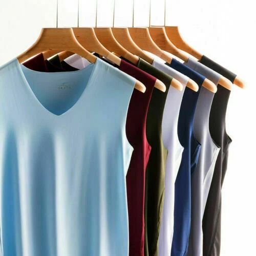 Men Ice Silk Sleeveless Vest V-Neck Tank Top Underwear Undershirt Muscle T Shirt