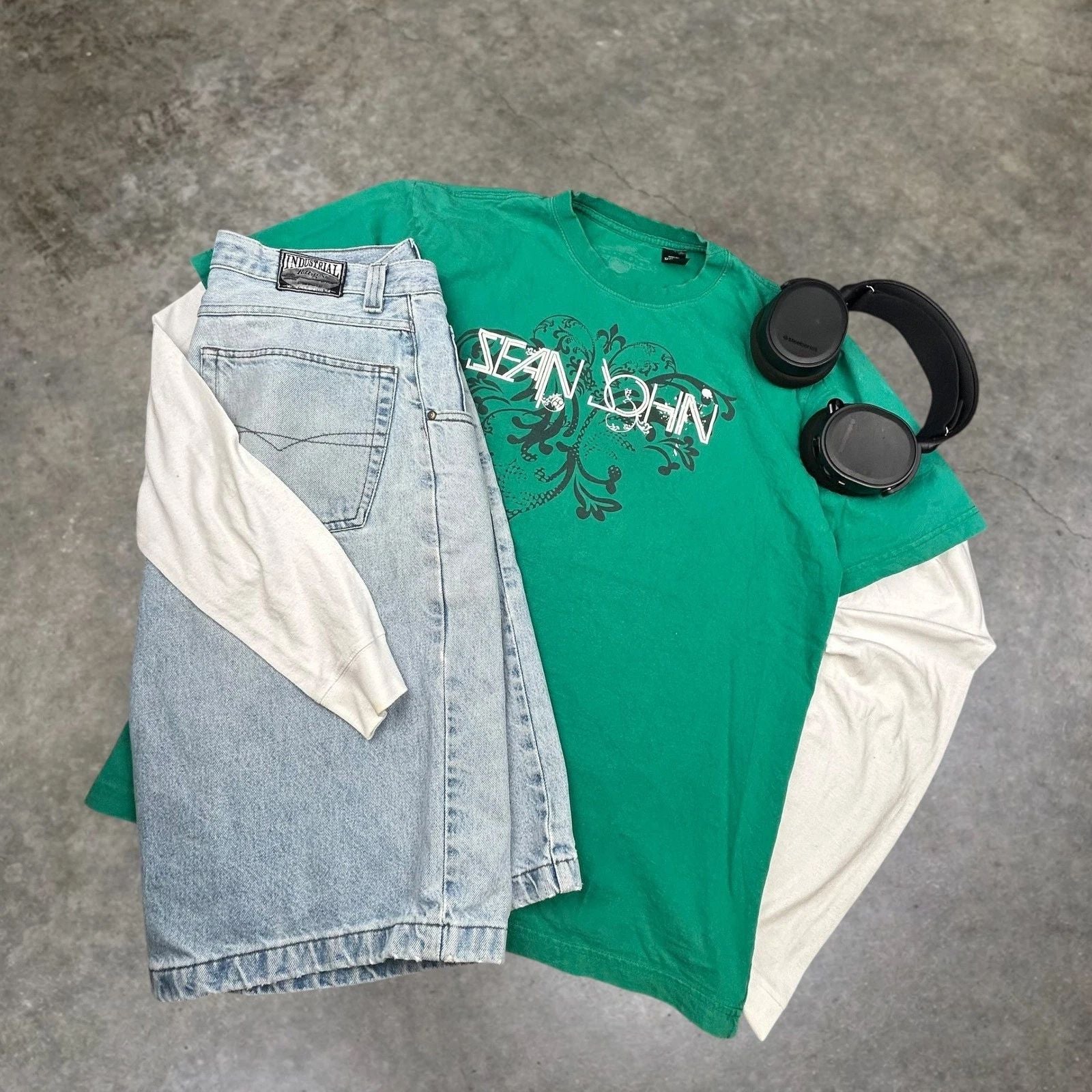 Vintage Sean John Graphic T-Shirt Mens XL Green Y2K Streetwear Boxy Fit 0329