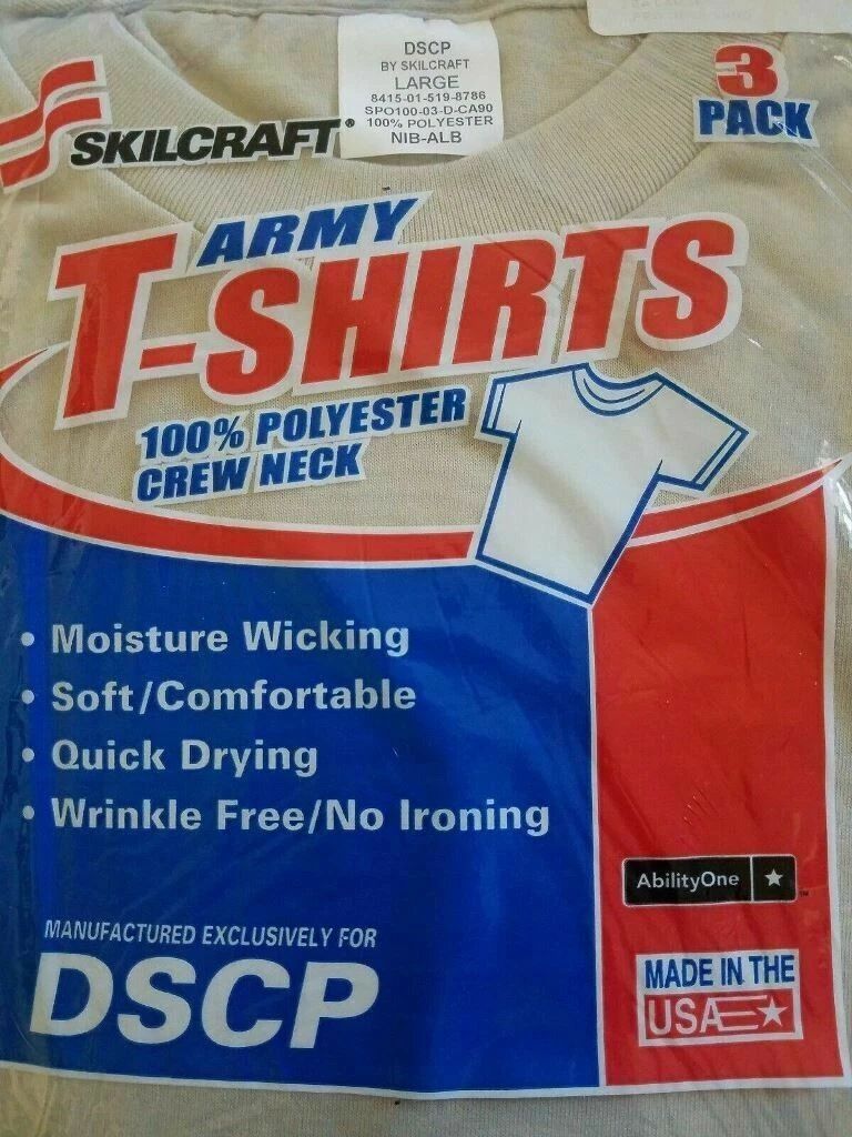 Skilcraft DSCP  for Army - Set of 3 T-Shirts, Moisture Wicking, Sand, - Large