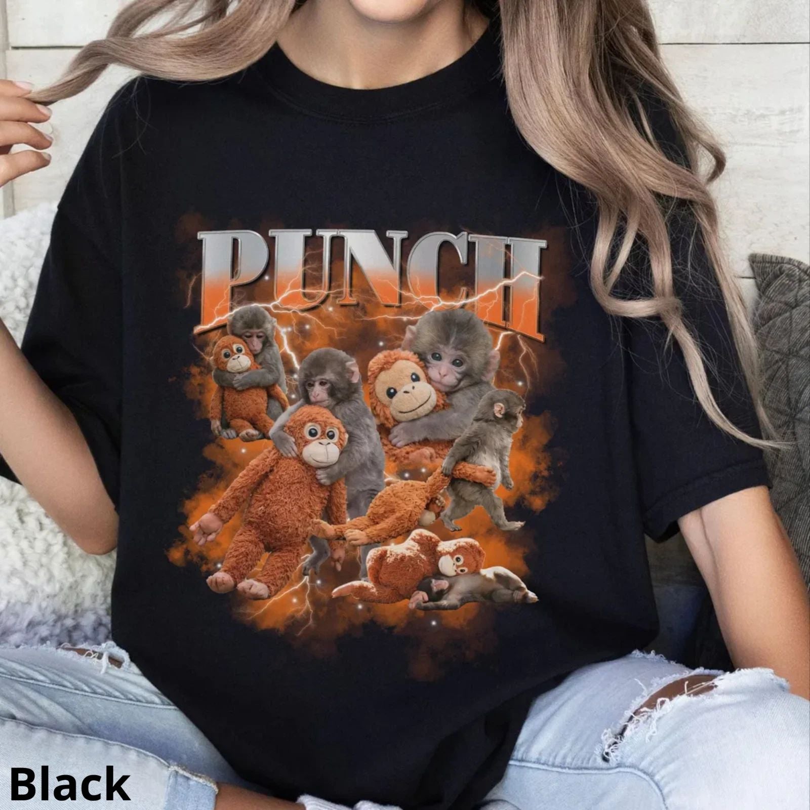 Team Punch Baby Monkey Graphic T Shirt Viral Cute Monkey Meme Tee