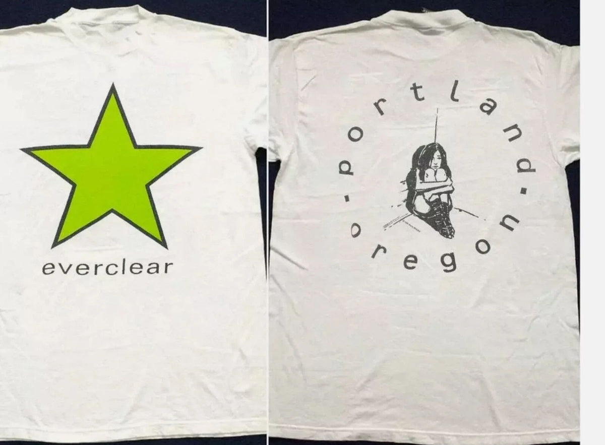 Vintage Everclear 1995 Portland Oregon Lime Green Star Logo Concert T-Shirt