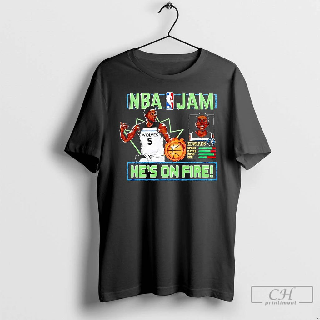 Classic Anthony Edwards Hes On Fire Nba Jam Timberwolves T Shirts