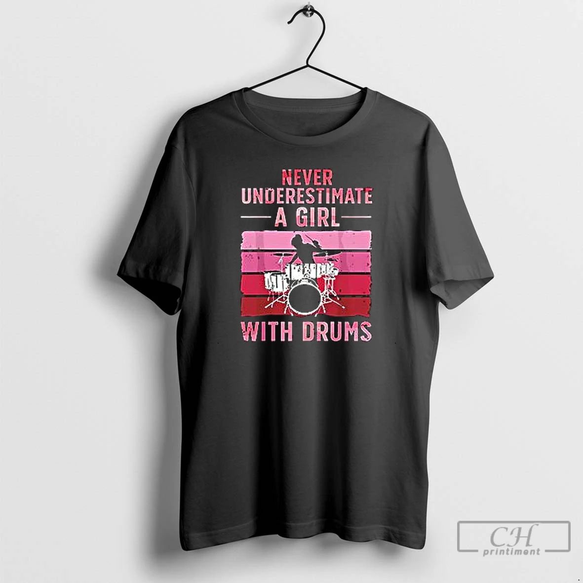 Premium Never Underestimate A Girl With Drums Vintage Pink T Shirts