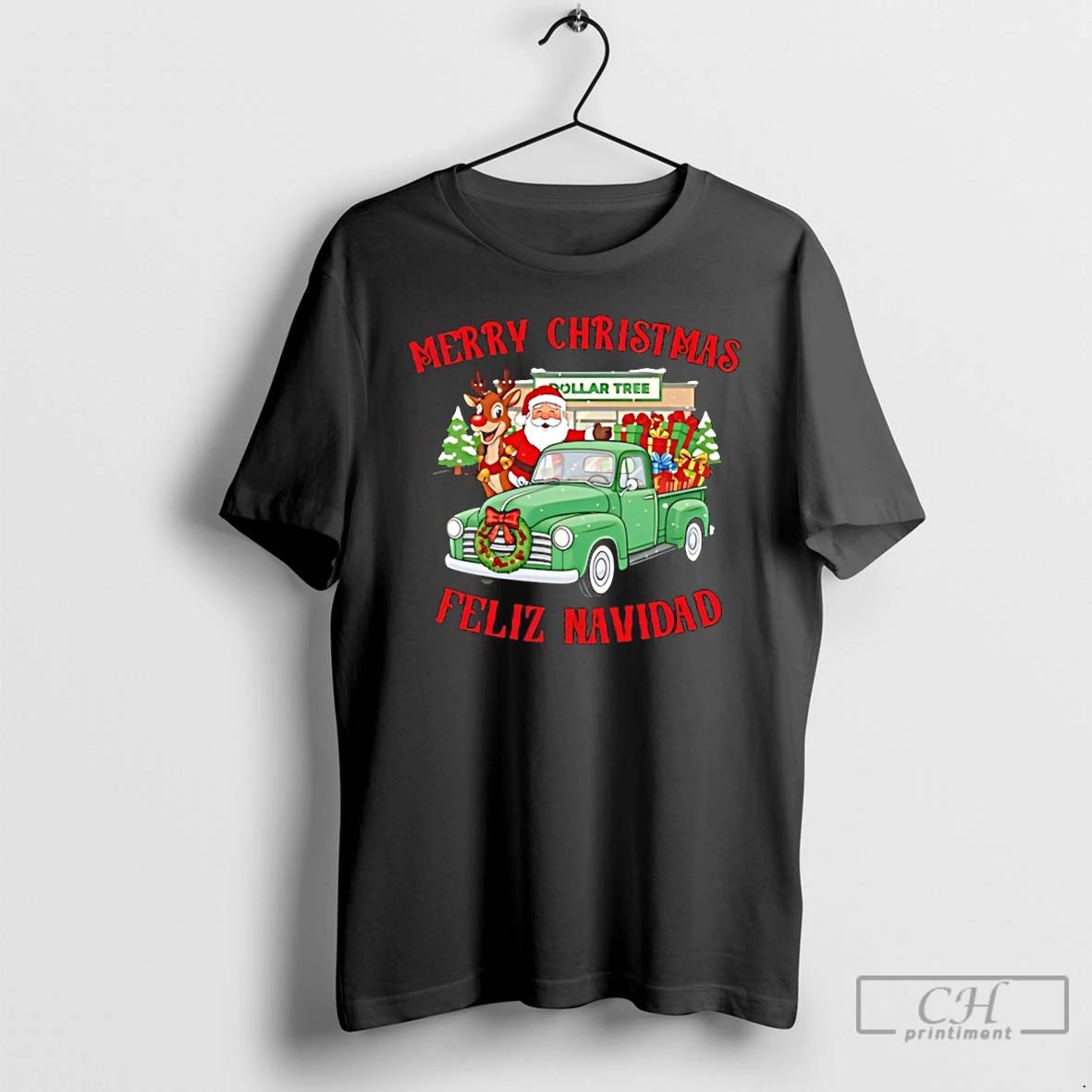 Classic Merry Christmas Feliz Navidad Dollar Tree Truck Santa T Shirts