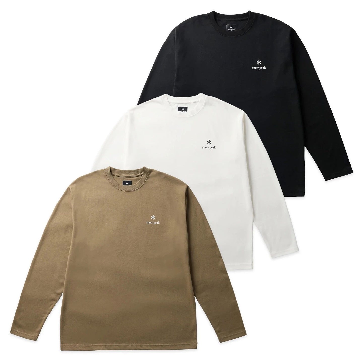 Snow Peak T-Shirt - Men Snow Peak NSD Long Sleeve Logo Tee - Black, White, Khaki