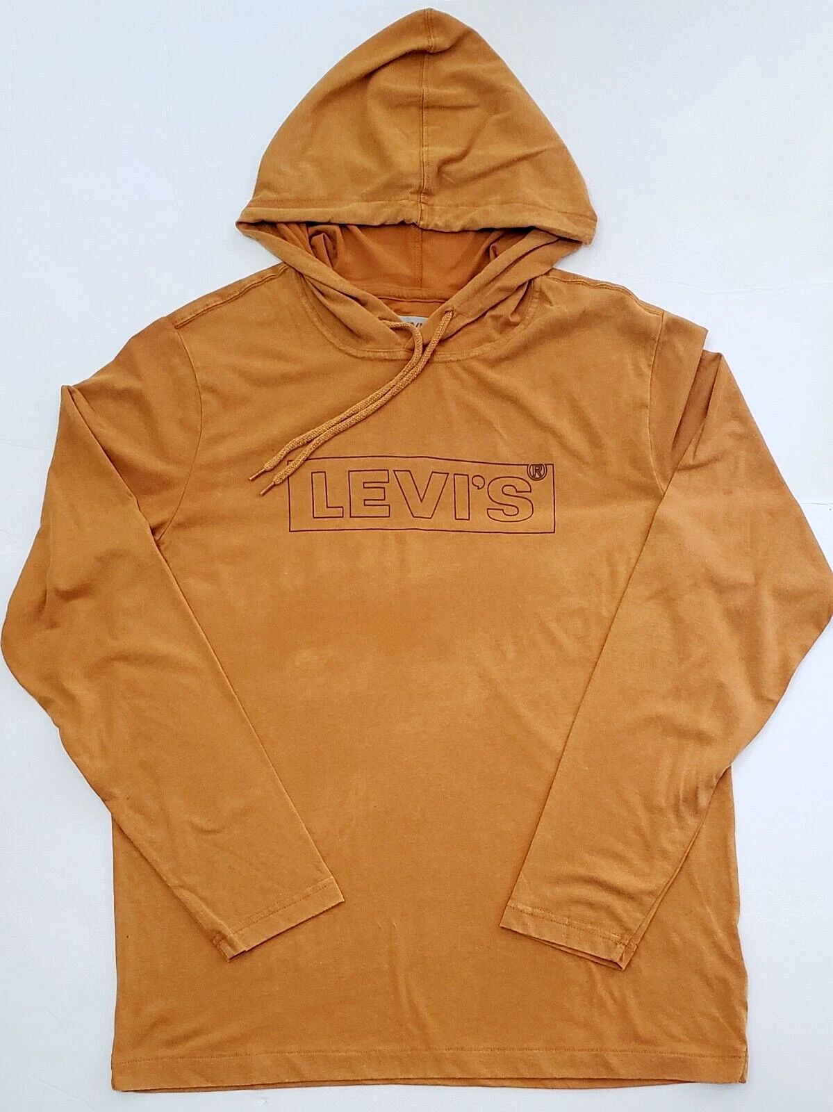 Levi's Men's Hoodie Shirt Medium Brown Long Sleeve Pullover Sweater Big Logo New