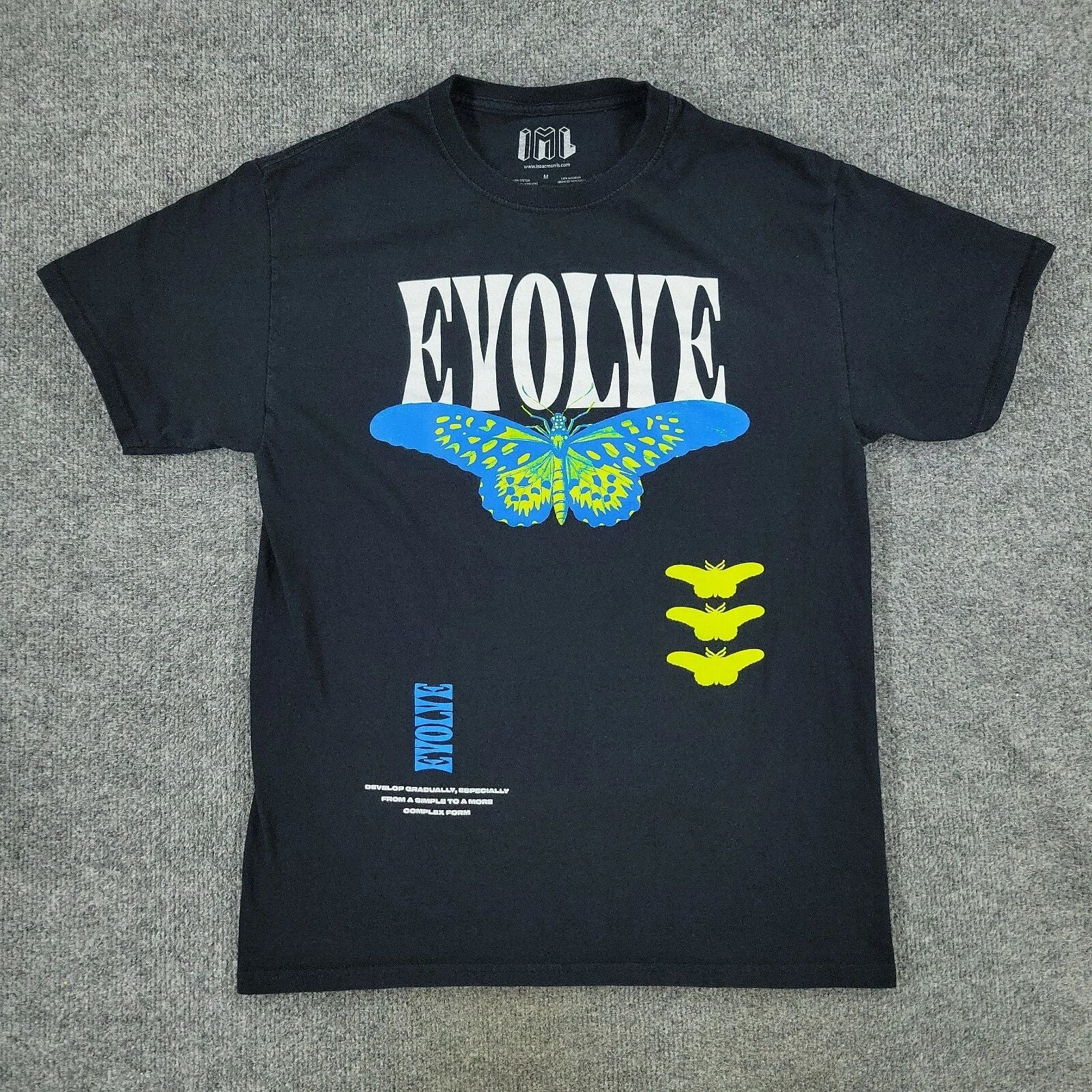 IML Shirt Men's Medium Black Evolved Butterfly Isaac Morris Graphic Short Sleeve