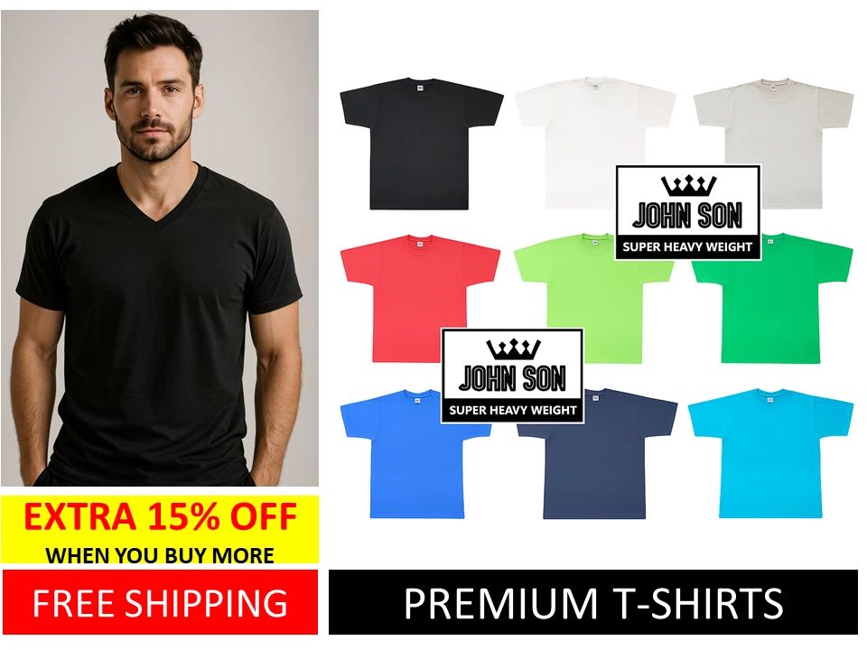 Plain T-shirts V Neck Cotton Premium Quality [Small ~ 5XL] Blank [ JOHN SON ]