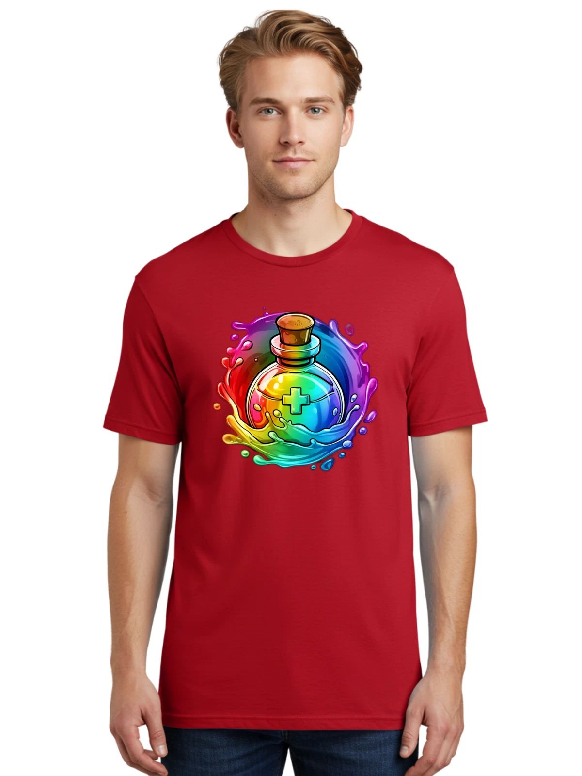 Potion-Bottle Mens Graphic Tee, 100% Cotton, Casual Summer Wear