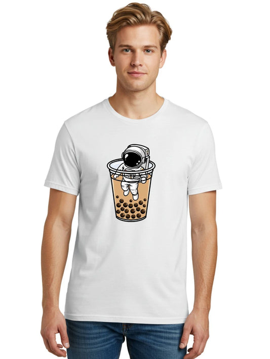 Astronaut-In-Bubble-Tea-2 Mens Graphic Tee, 100% Cotton, Casual Summer Wear