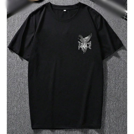 Mens Black Comfortable Loose Fit Round Neck Tshirt for Daily Vacation Wear