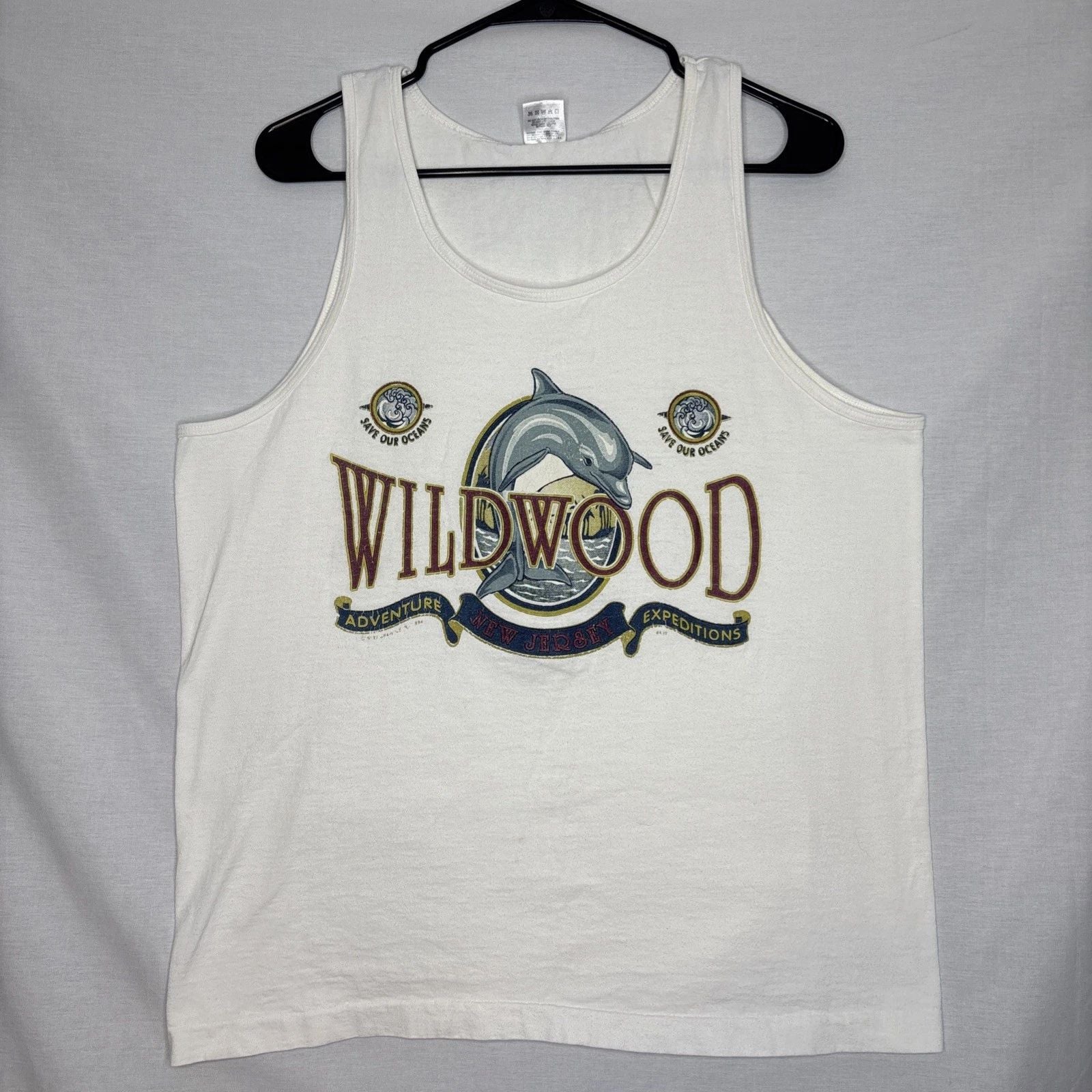 Vintage 90s Fruit of The Loom Wildwood Dolphin Tank Top Sz L Made in USA