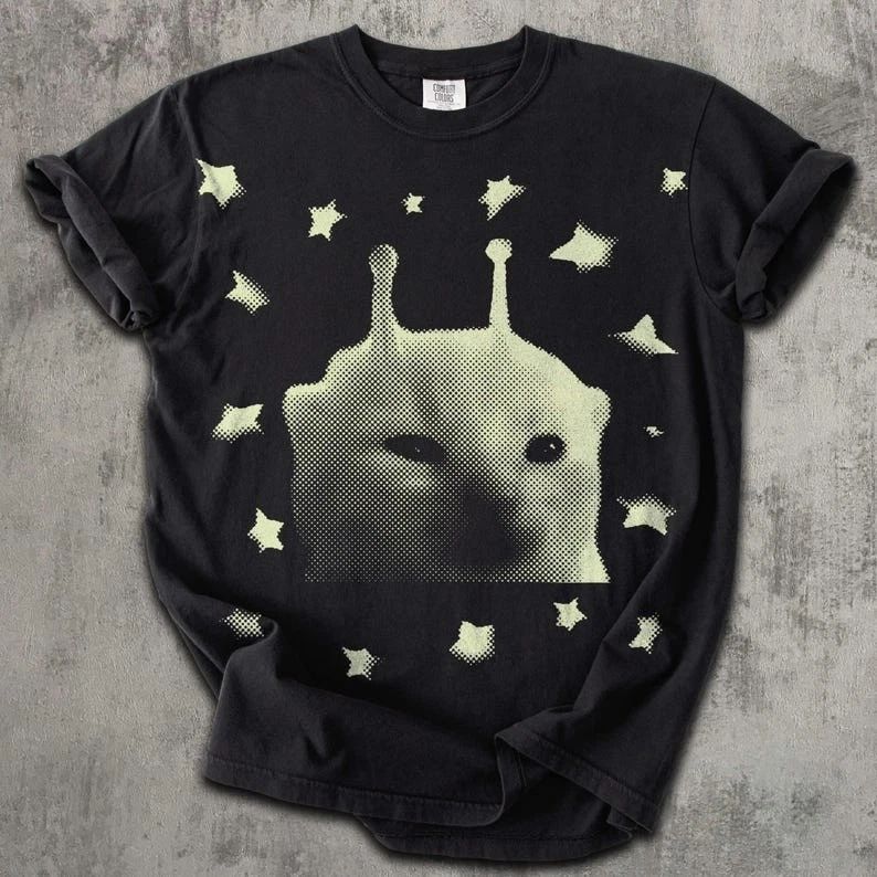 Y2K Alien Cat Meme Shirt Weirdcore Funny Kitten Retro Graphic Tee