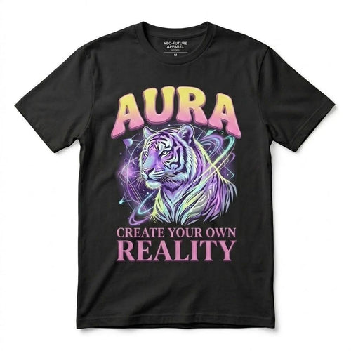 Aura Tiger T-Shirt Create Your Own Reality Vaporwave Aesthetic Graphic Tee Black