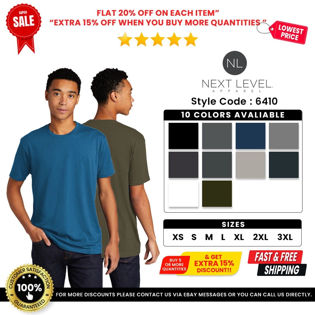 Next Level Apparel A6410 Men's Cotton/Polyester Sueded Crew Neck Tee T-Shirt