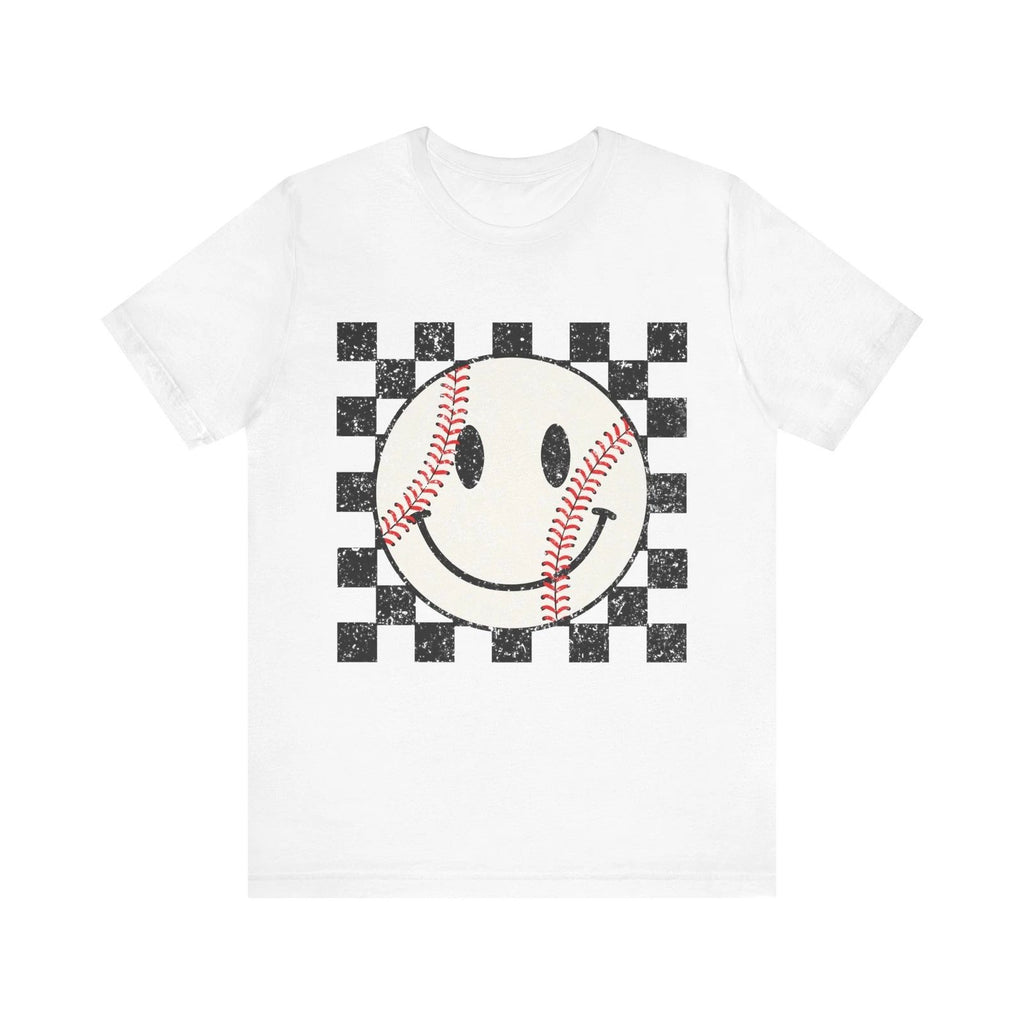 Unisex Baseball Happy Face Trendy Smile Face Baseball Players Checkered T-Shirt