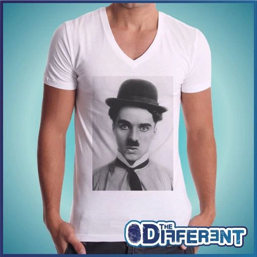 T-shirt V Neck Charlie Chaplin Mustache Cap The Happiness Is Have My-Shirt New