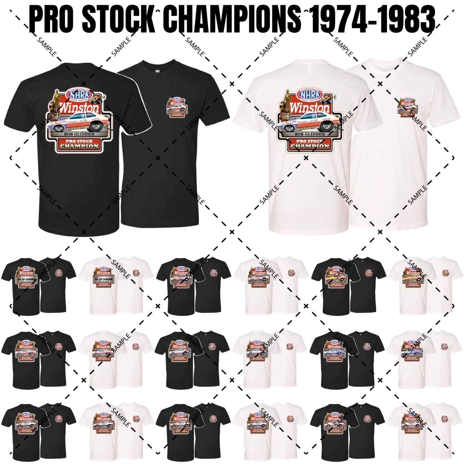 NHRA Winston Pro Stock World Champions Shirts 1974 to 1983 T-Shirt (296)
