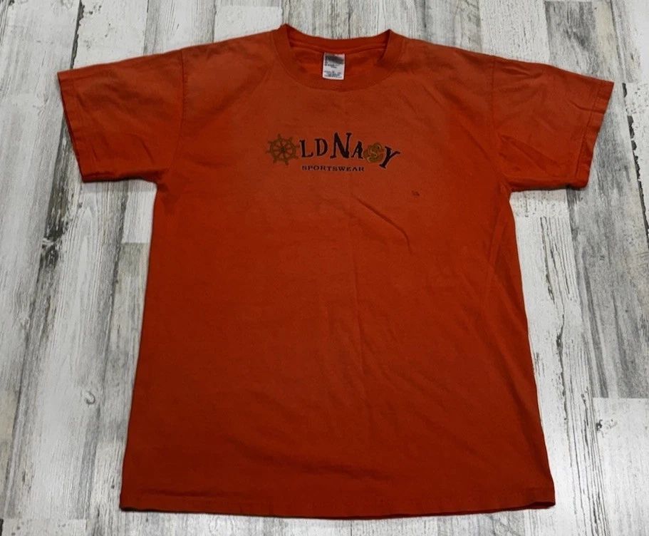 Vtg Old Navy Faded Spellout Shirt M Track Grunge Surf Skate Boat Anchor 90s Y2K