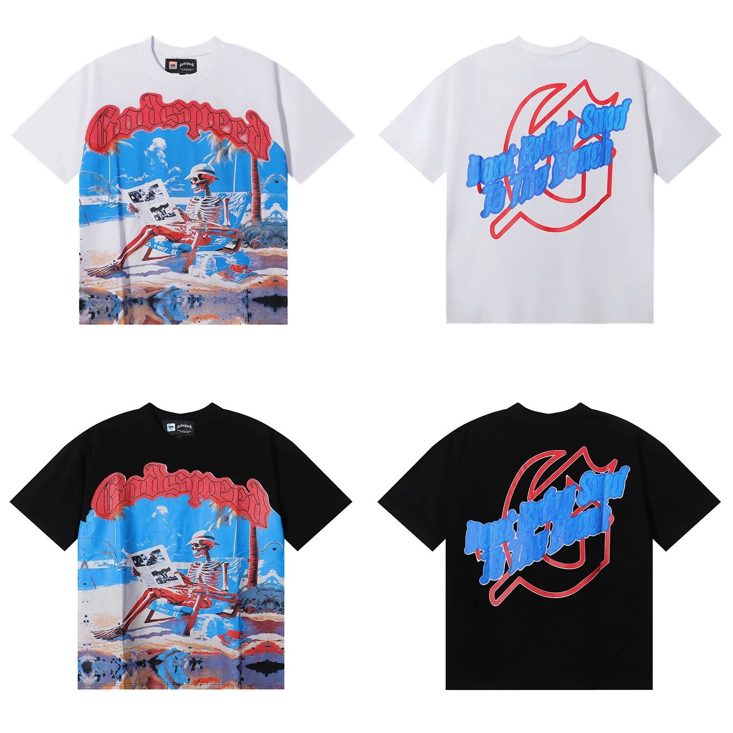 Godspeed Skeleton Surf Graphic Tee Streetwear Men's Hip Hop Skate Gothic T-Shirt