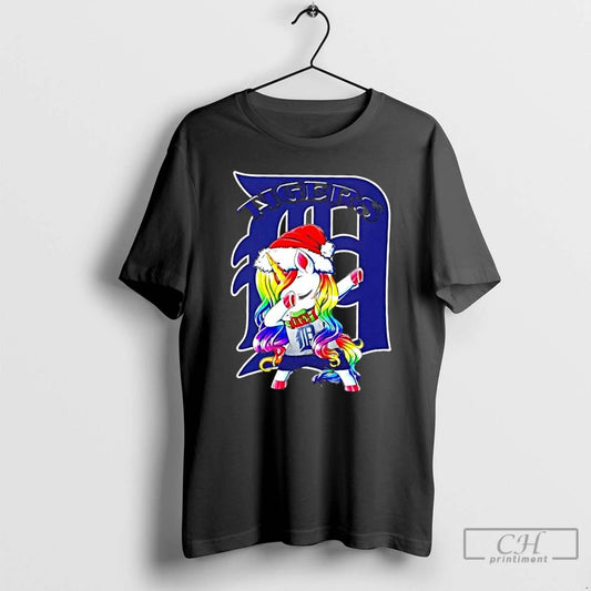 Classic Detroit Tigers X Unicorn Santa Hat Dabbing Merry Christmas T Shirts