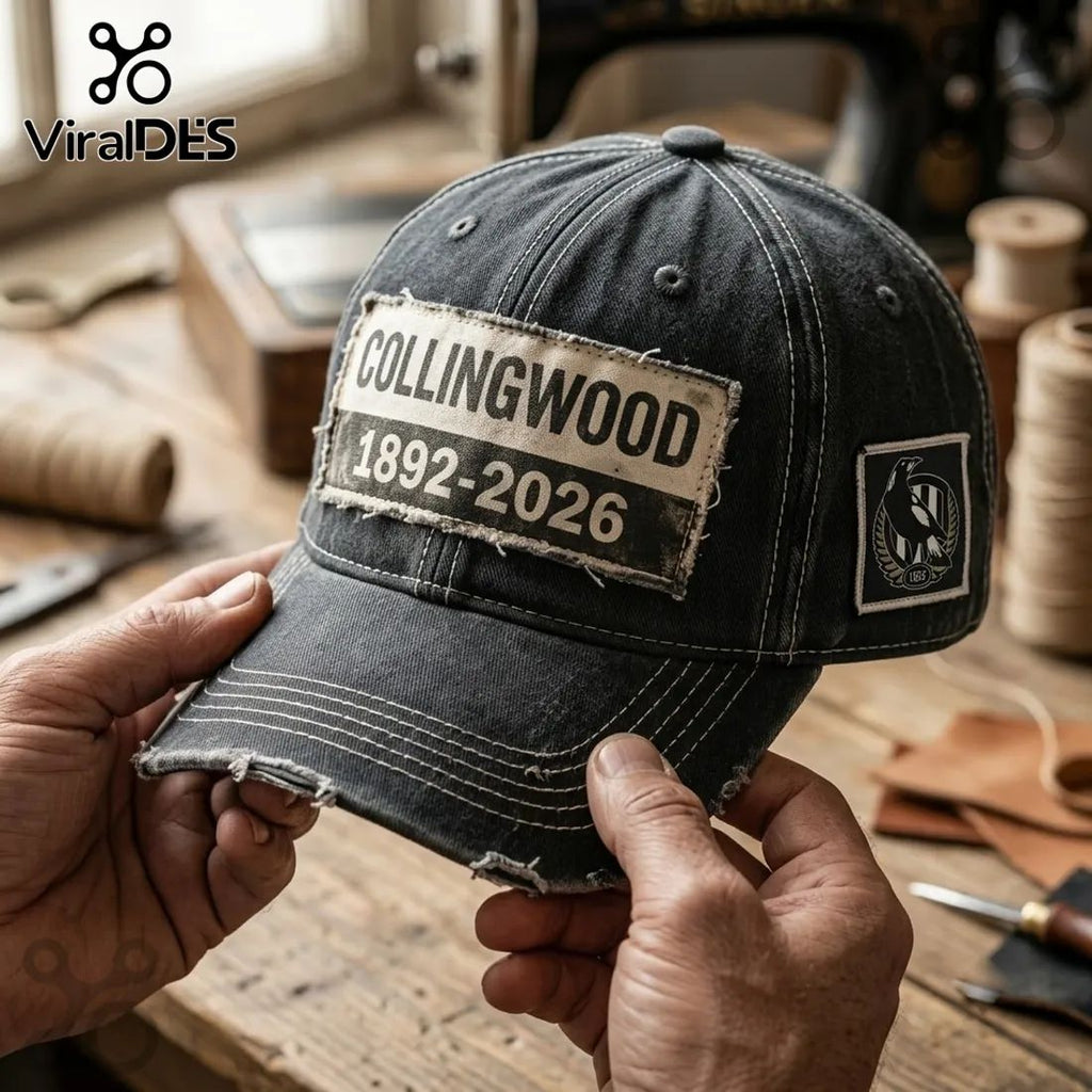 Collingwood Football Club 1892-2026 Distressed Black Baseball Cap