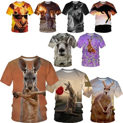 3D womens/mens Short Sleeve T-Shirt Casual Tops Tee Animal Kangaroo Neutral