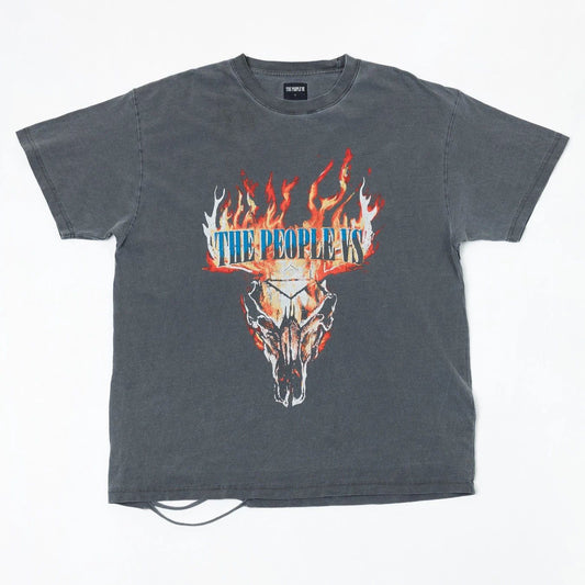 The People Vs Distressed T-Shirt Size L Flame Skull Graphic Streetwear Tee
