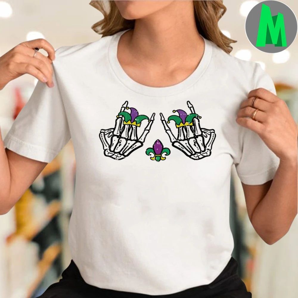Mardi Gras Skeleton Rocker Hands Rock Music Shirt