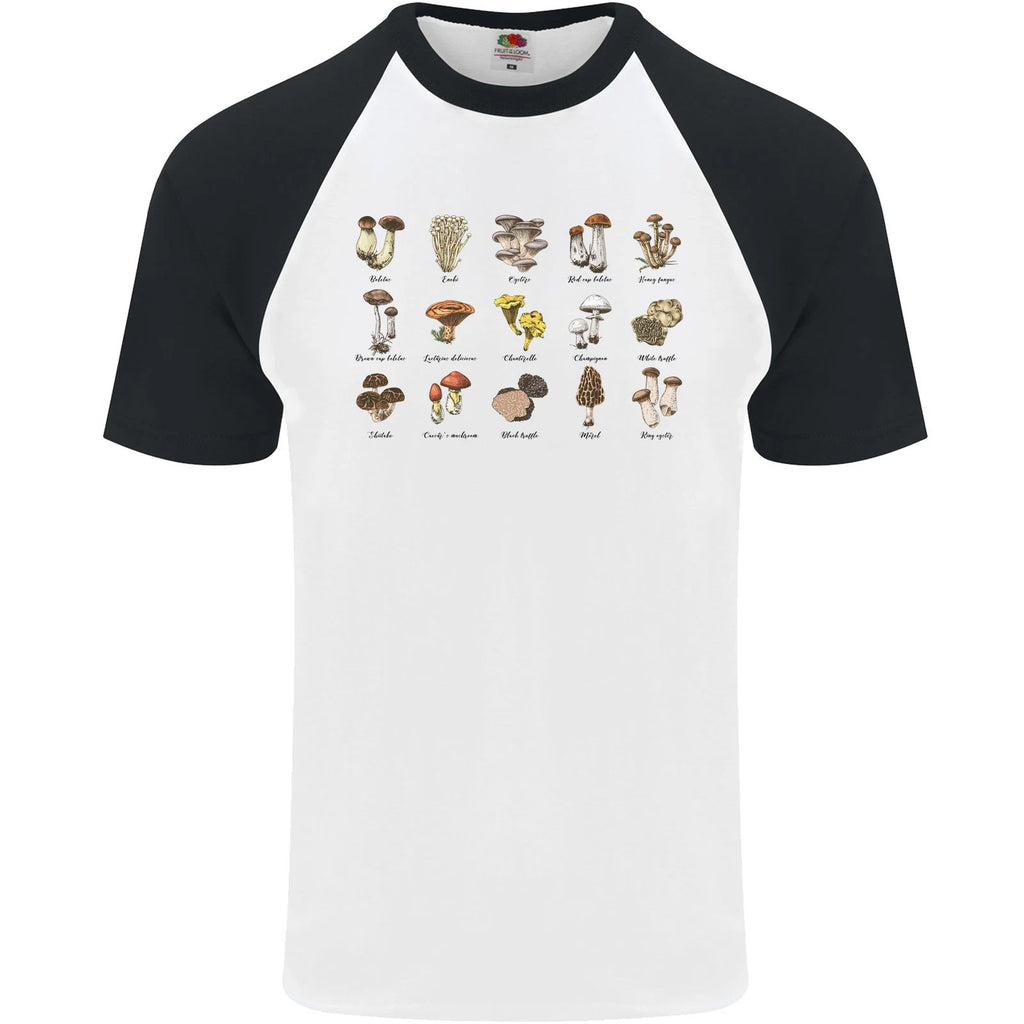 Mushroom Species Foraging Mycology Mens S/S Baseball T-Shirt