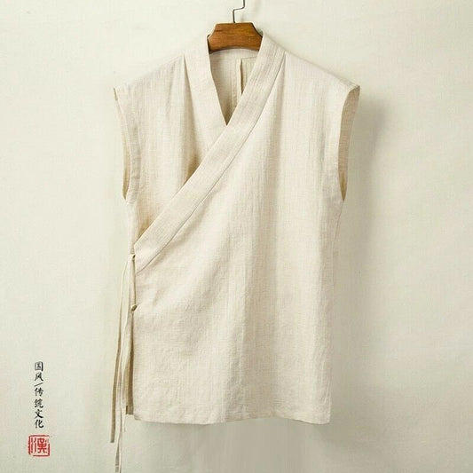 Chinese style of Hanfu Cotton Linen Vest Sleeveless Waistcoat Shirt Tops