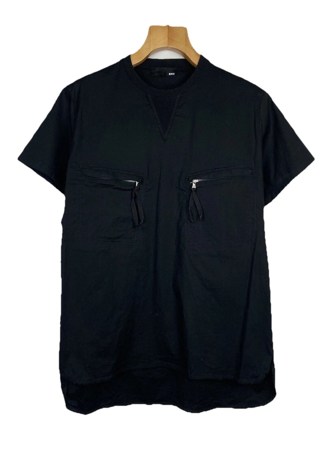 EX-J men’s short sleeve avant-grade Japanese chest Zip pockets t shirt size S