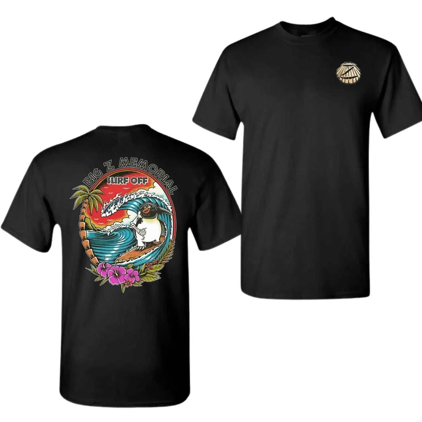 Big Z Memorial Surf Off T-Shirt, Retro Hawaiian Surfing Penguin Graphic Tee