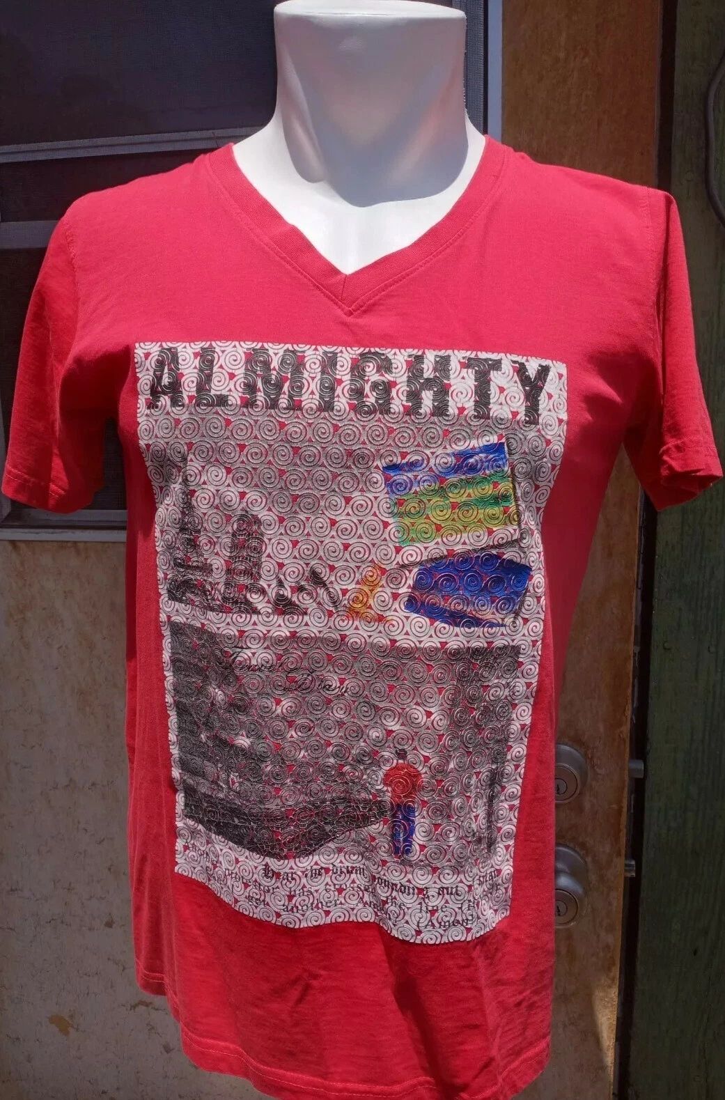 SQ Stay Trendy Limited Edition ALMIGHTY shirt Red small? Unique swirls religious