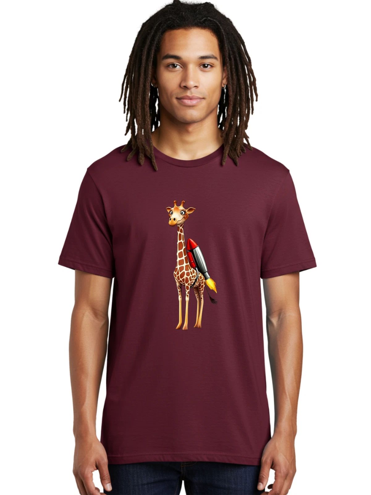 Giraffe-Rocket Mens Graphic Tee, 100% Cotton, Casual Summer Wear